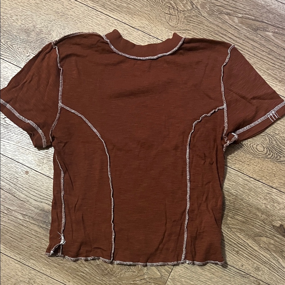 BDG Rust Short Sleeve Top with Stitch Detail